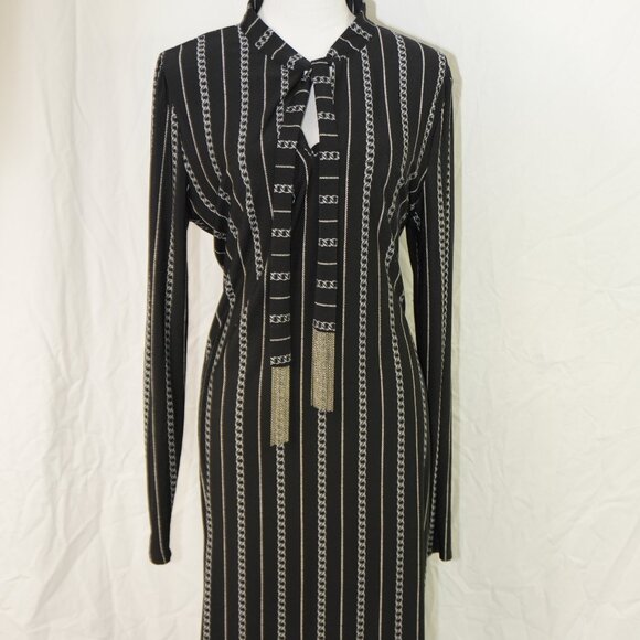Michael Kors Womens XL Black Midi Dress Chains Pattern and Hardware GUC - Picture 2 of 12